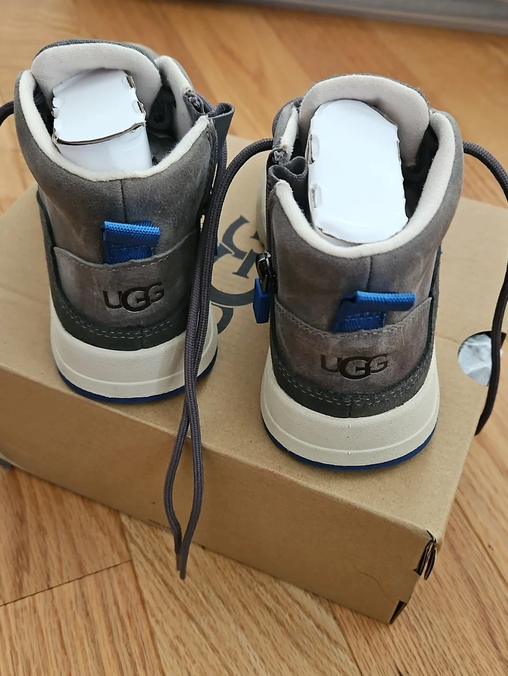 UGG Kids Gray and Blue Suede Lace-Up Boots
